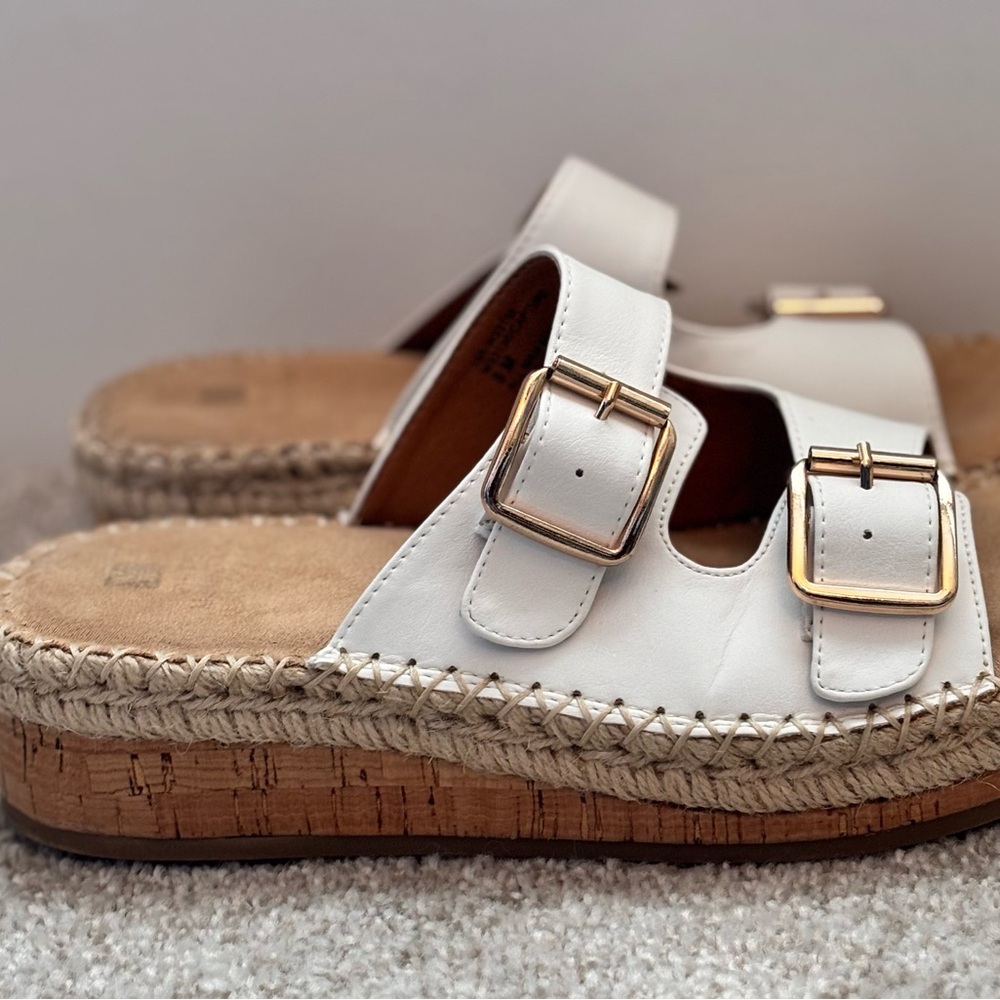 White Mountain Capture White Vegan Wedge Buckle Sandals Size 8M - Picture 7 of 11